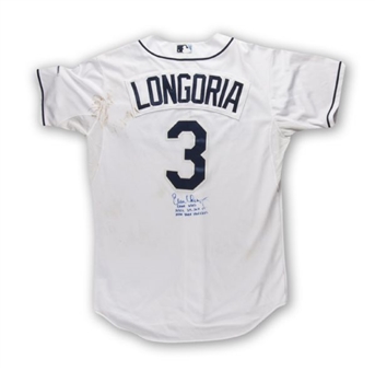 2013 Evan Longoria Tamps Bay Rays Game Worn and Signed Home Jersey (MLB Authenticated)